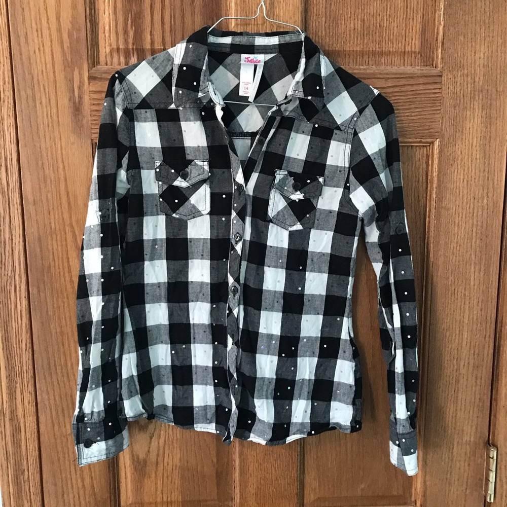 - Justice Girls Plaid Blingy Shirt Sz 14
#314